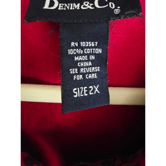 Denim & Co 2X Red Y2K Embroidered Jean Jacket Animal Print Button Boxy Western - Picture 9 of 14